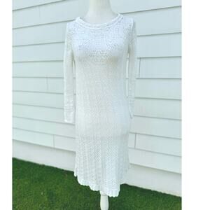 Vintage Odd Molly white knit crochet dress cover up sheer boho beach XS